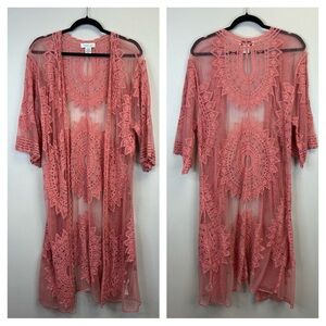 Rachel Zoe Coral Lace Cover-Up Mandala Pattern Boho Beachy O/S Cotton Blend